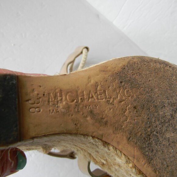 MICHAEL KORS COLLECTION MADE IN ITALY LEATHER ESPADRILLE PLATFORM WEDGE SANDALS - Picture 8 of 8